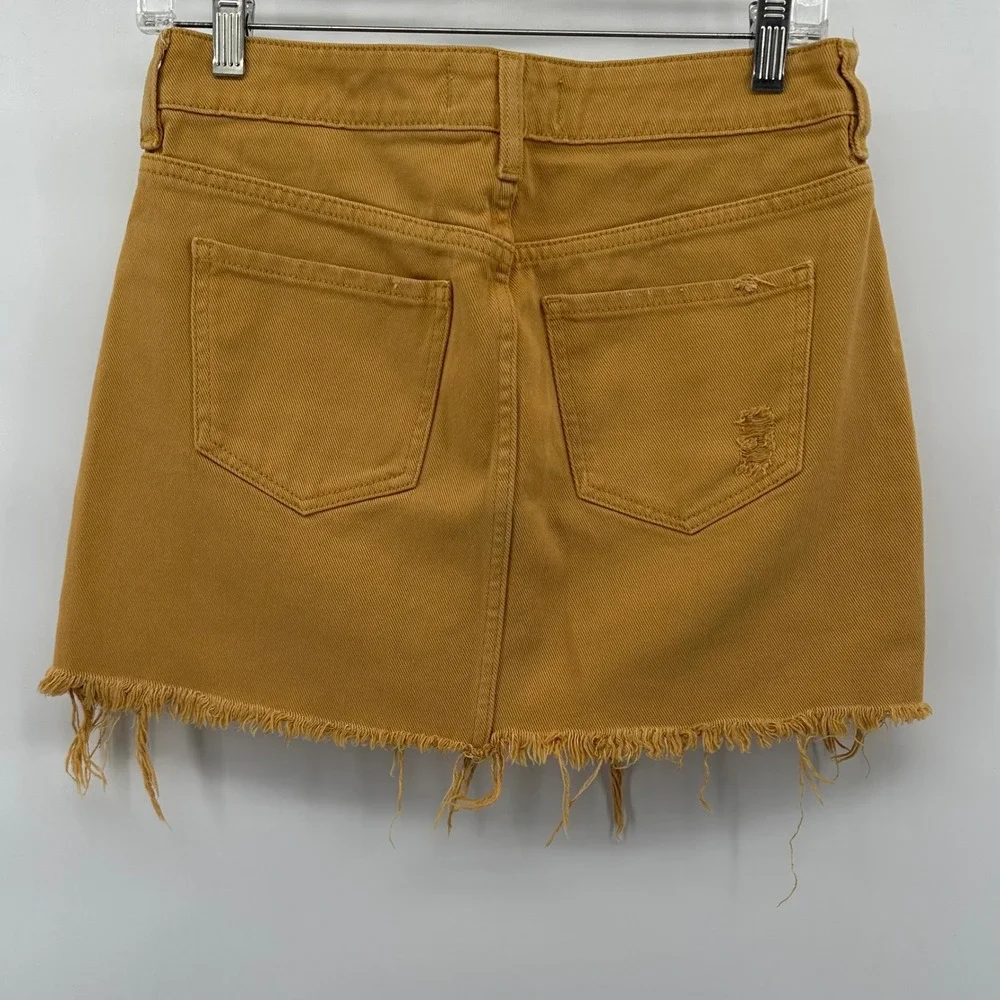 Pacsun‎ Distressed Mini Skirt Frayed Hem Rips Mustard Yellow Size 26